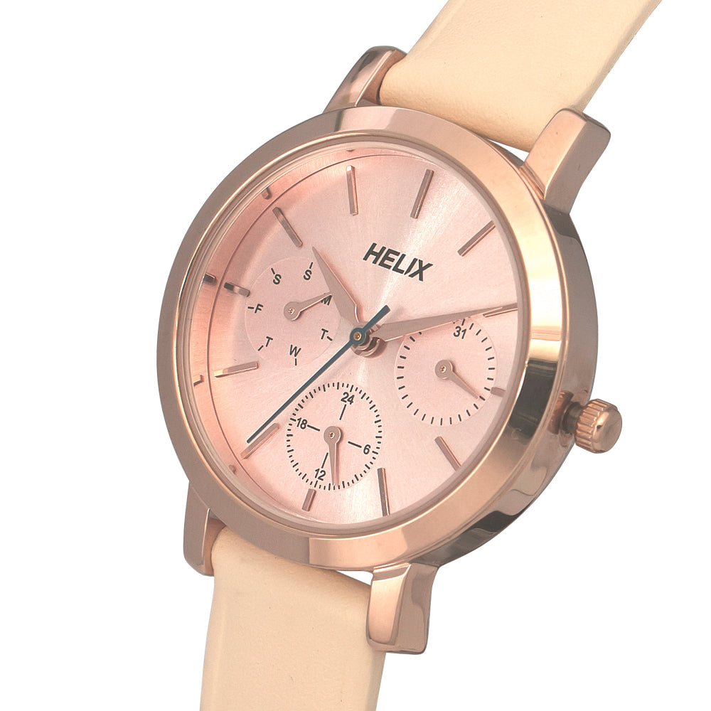 Helix By Timex Pink  Round Analog Leather Watch Women -TW024HL35