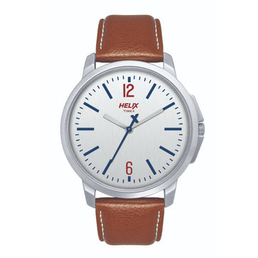 Helix By Timex Silver Round Analog Leather Watch Men -TW027HG00