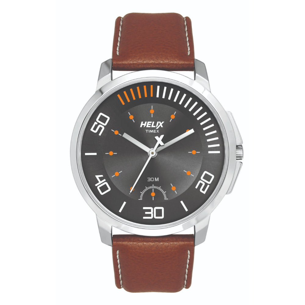 Helix By Timex Grey Round Analog Leather Watch Men -TW027HG07