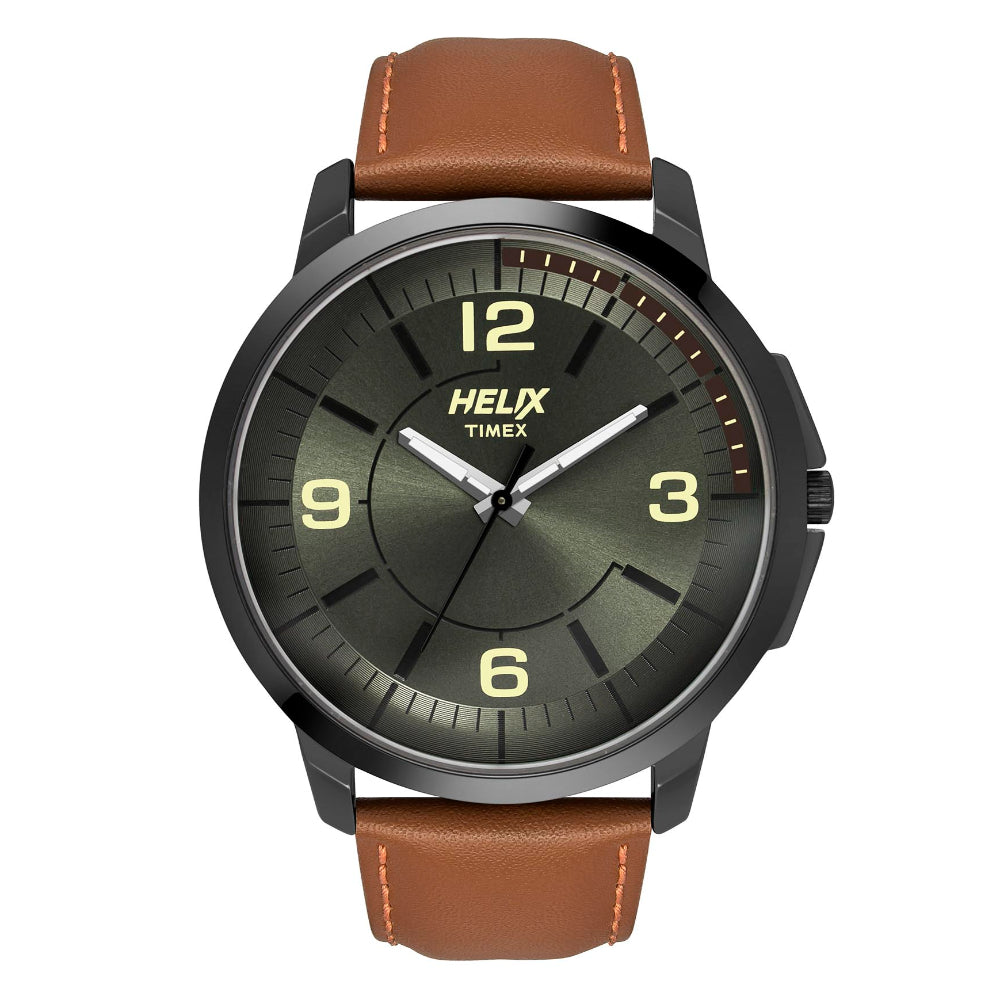 Helix By Timex Green Round Analog Leather Watch Men -TW027HG15