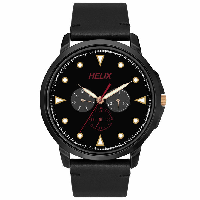 Helix By Timex Black Round Analog Leather Watch Men -TW027HG36