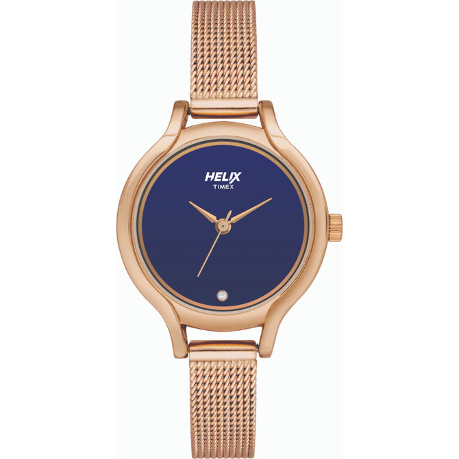 Helix By Timex Blue Round Analog Stainless Steel Watch Women -TW027HL13