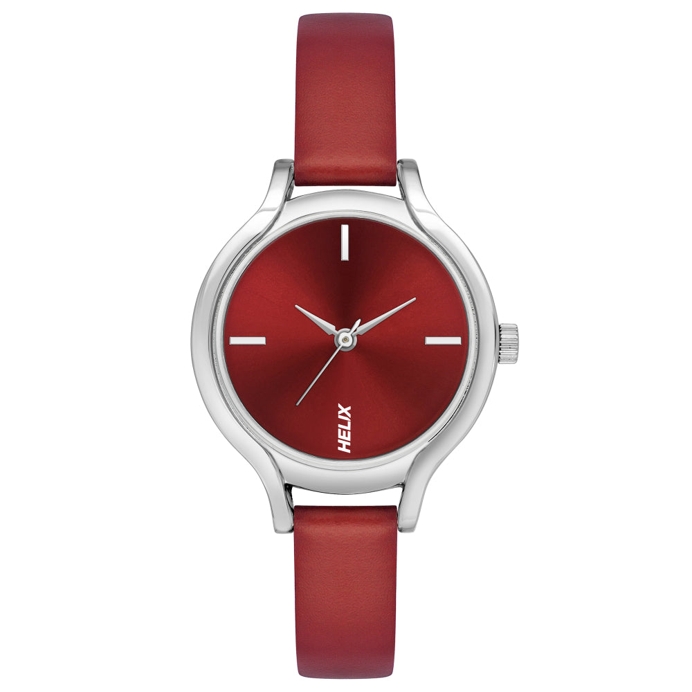 Helix By Timex Red Round Analog Leather Watch Women -TW027HL20