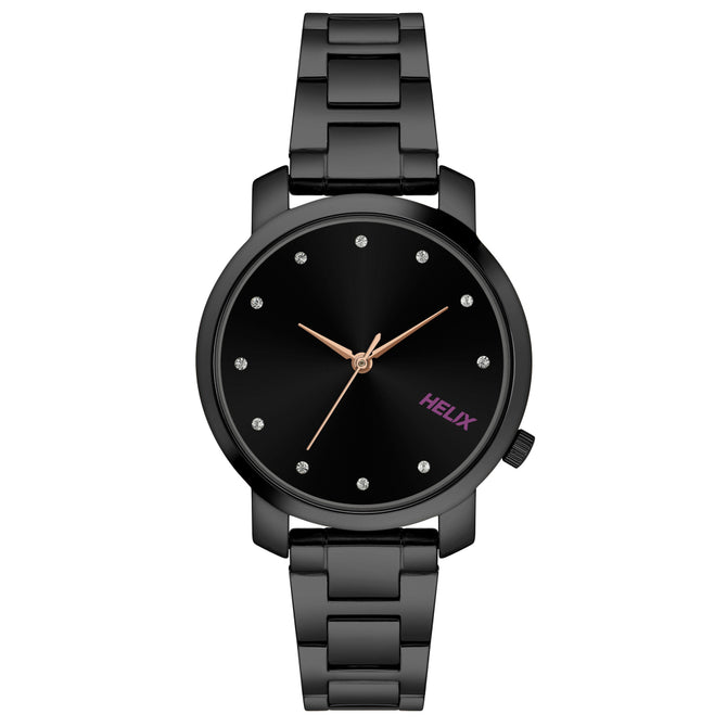Helix By Timex Black Round Analog Stainless Steel Watch Women -TW032HL35