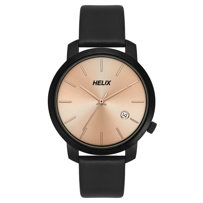 Helix By Timex Rose Gold Round Analog Leather Watch Women -TW032HL36