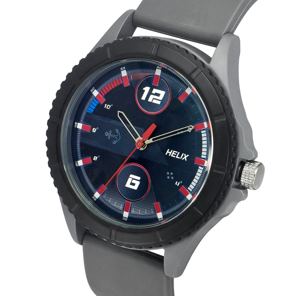 Helix By Timex Black/Grey Round Analog Silicone Watch Men -TW033HG17