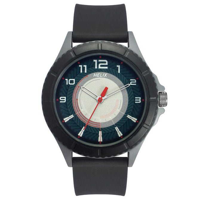 Helix By Timex Black/Grey Round Analog Silicone Watch Men -TW033HG22