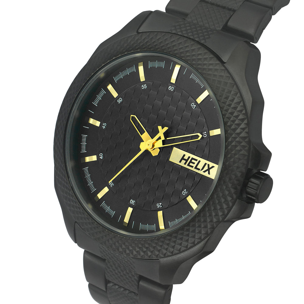 Helix By Timex Black Round Analog Stainless Steel Watch Men -TW034HG12