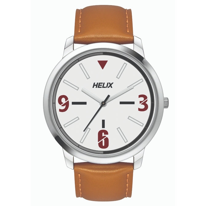 Helix By Timex Silver Round Analog Leather Watch Men -TW039HG01