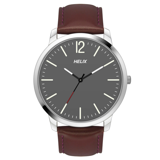 Helix By Timex Grey Round Analog Leather Watch Men -TW039HG08