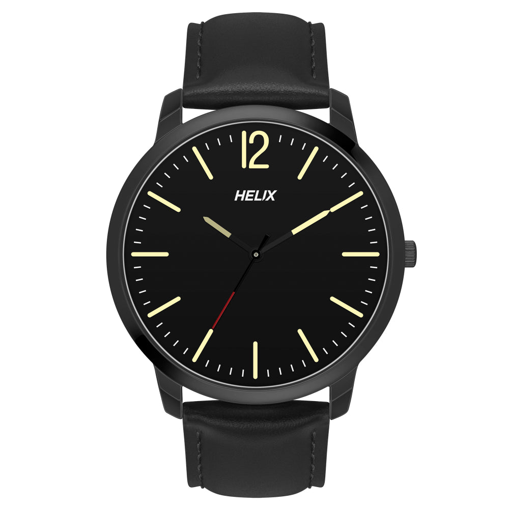 Helix By Timex Black Round Analog Leather Watch Men -TW039HG10