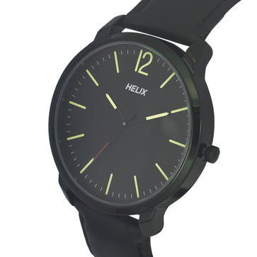 Helix By Timex Black Round Analog Leather Watch Men -TW039HG10