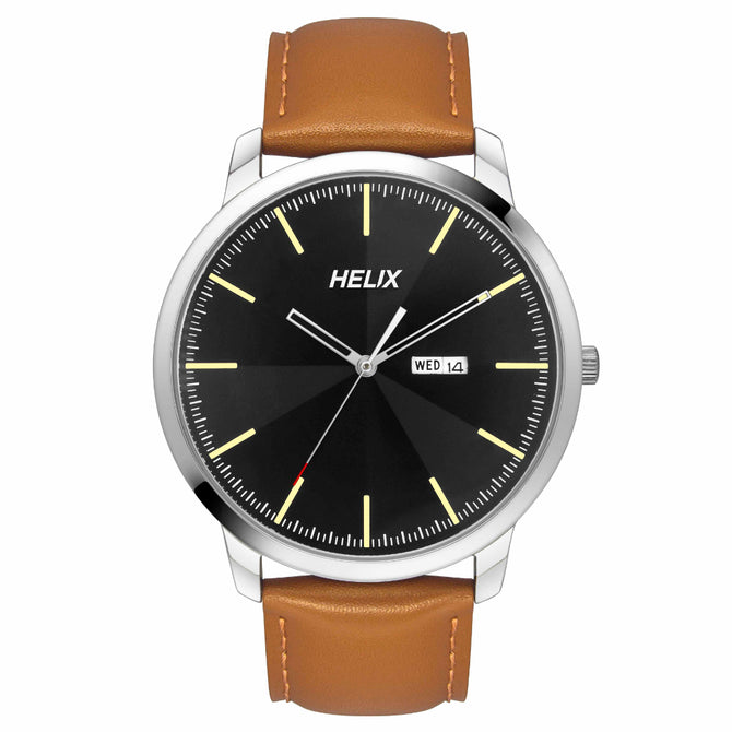 Helix By Timex Black Round Analog Leather Watch Men -TW039HG12