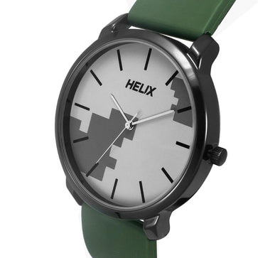 Helix By Timex Grey Round Analog Silicone Watch Men -TW039HG19