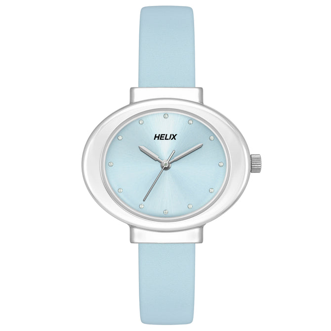 Helix By Timex Blue Oval Analog Leather Watch Women -TW039HL05