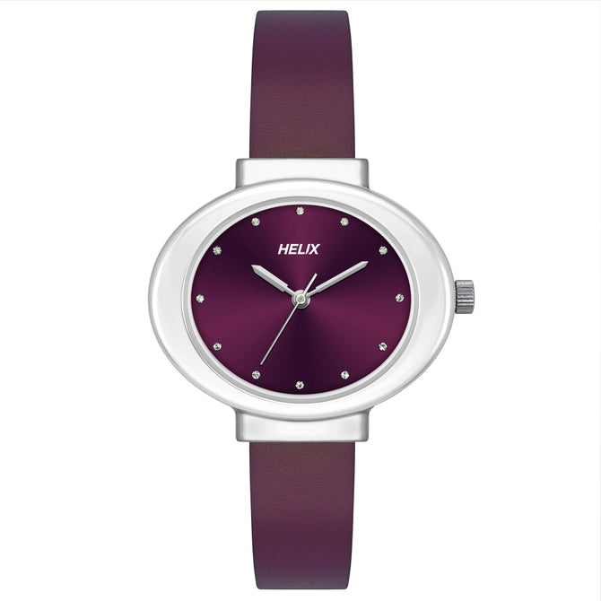Helix By Timex Maroon Oval Analog Leather Watch Women -TW039HL06