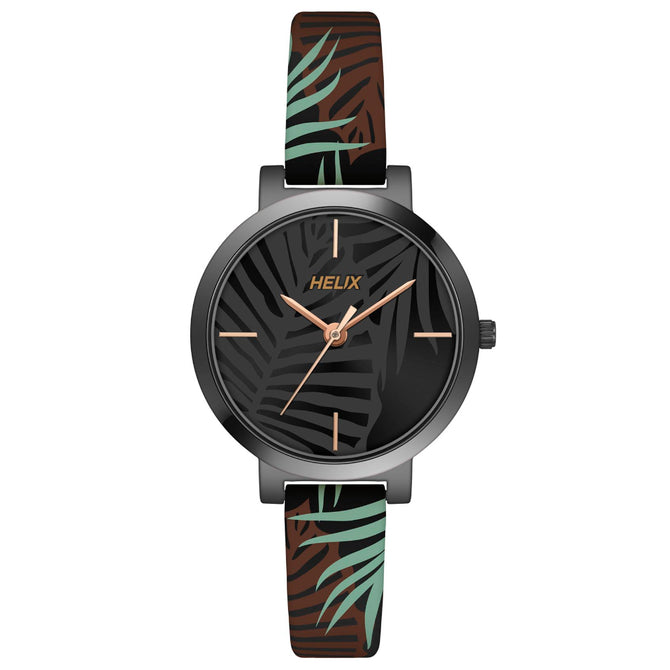 Helix By Timex Black Round Analog Leather Watch Women -TW041HL16
