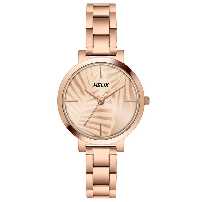 Helix By Timex Rose Gold Round Analog Stainless Steel Watch Women -TW041HL18