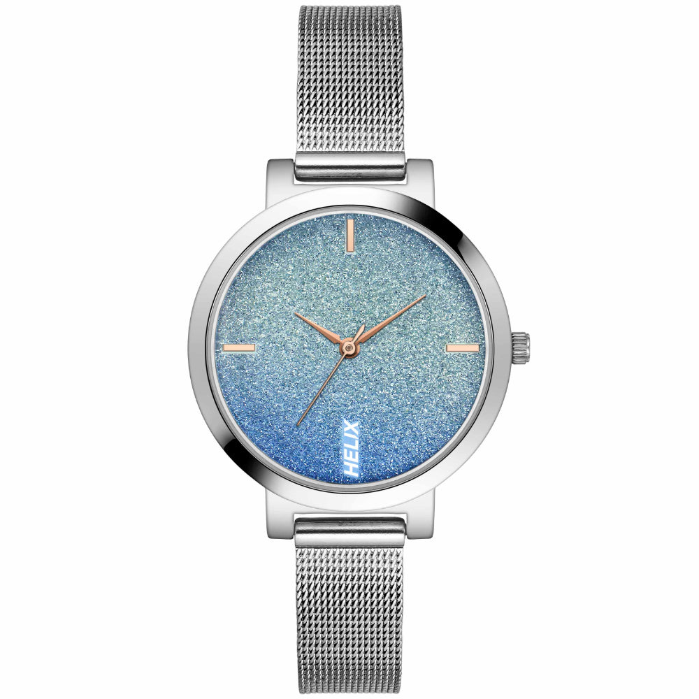 Helix By Timex Blue Round Analog Stainless Steel Watch Women -TW041HL19