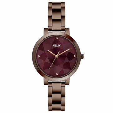 Helix By Timex Brown Round Analog Stainless Steel Watch Women -TW041HL26