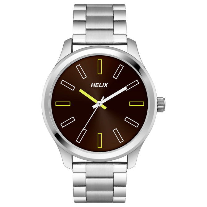 Helix By Timex Brown Round Analog Stainless Steel Watch Men -TW043HG06