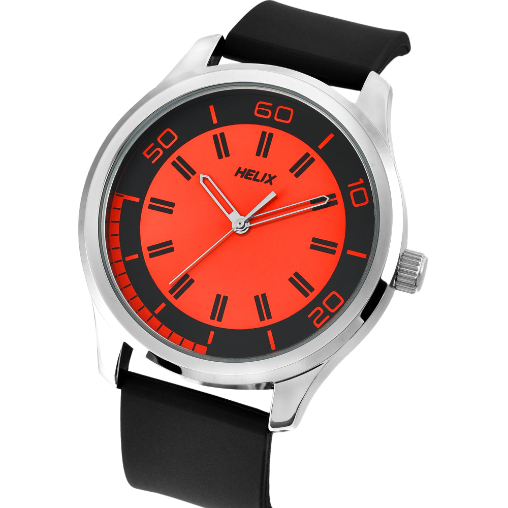 Helix By Timex Orange Round Analog Silicone Watch Men -TW043HG20