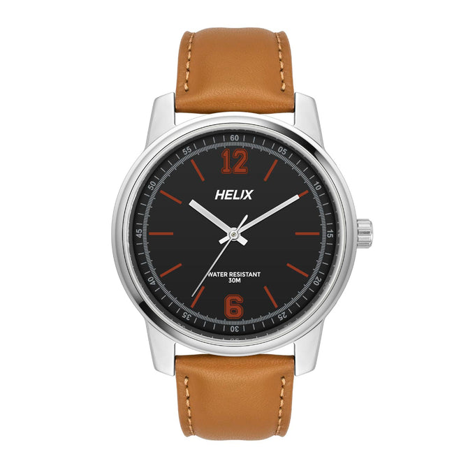 Helix By Timex Black Round Analog Leather Watch Men -TW046HG00