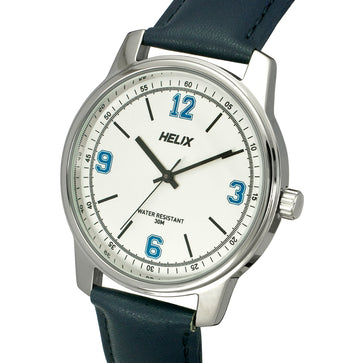 Helix By Timex White Round Analog Leather Watch Men -TW046HG01