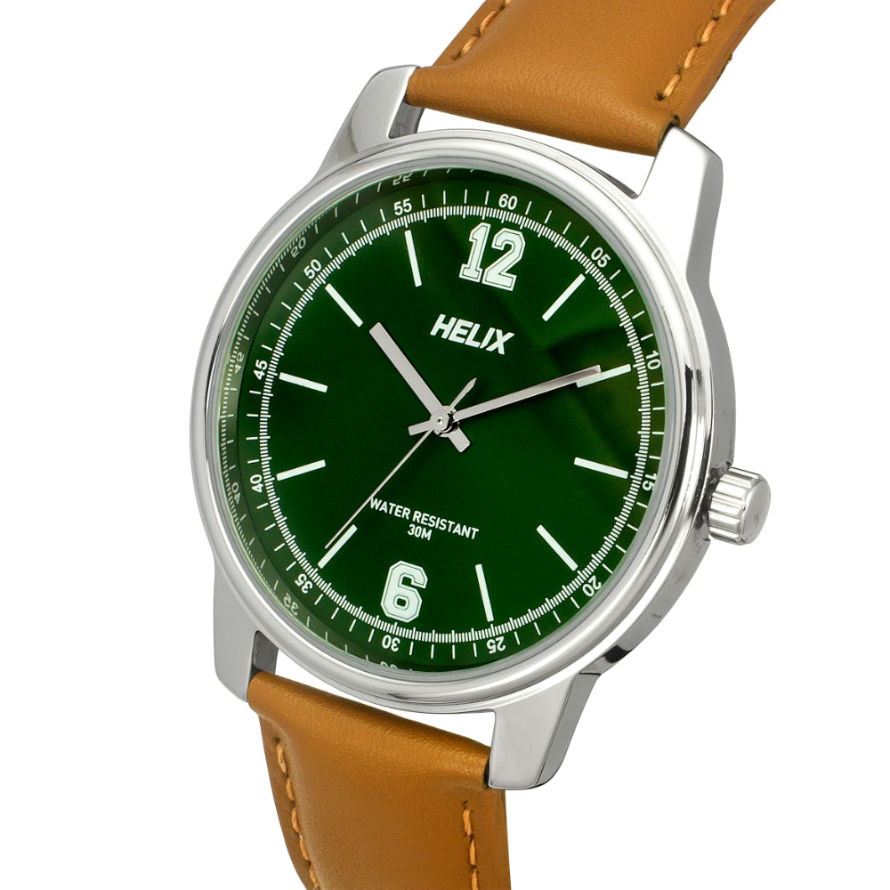 Helix By Timex Green Round Analog Leather Watch Men -TW046HG02