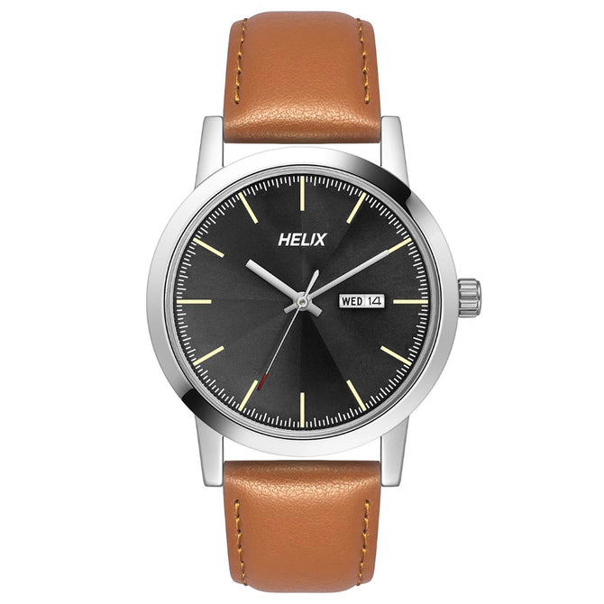 Helix By Timex Black Round Analog Leather Watch Men -TW047HG00