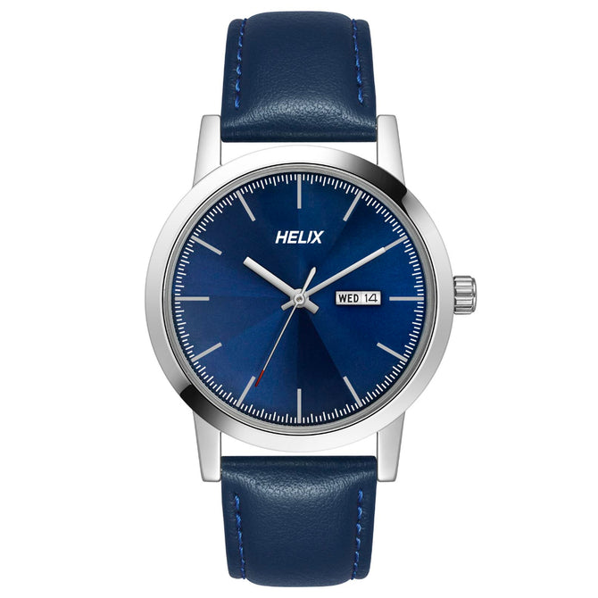 Helix By Timex Blue Round Analog Leather Watch Men -TW047HG01