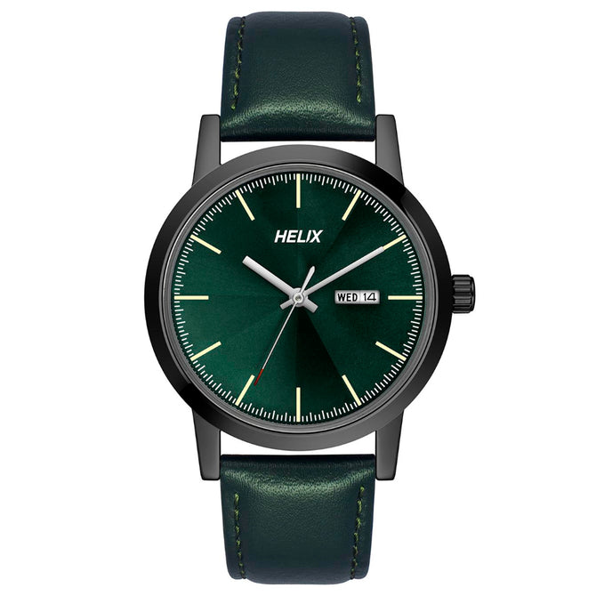 Helix By Timex Green Round Analog Leather Watch Men -TW047HG04