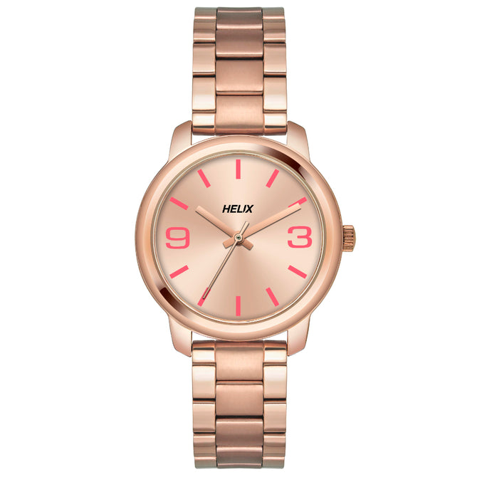 Helix By Timex Rose Gold Round Analog Brass Watch Women -TW048HL07