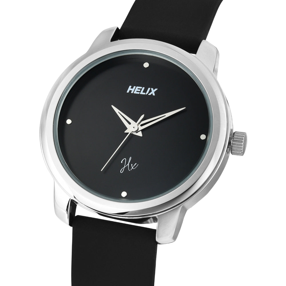 Helix By Timex Black Round Analog Silicone Watch Women -TW048HL16