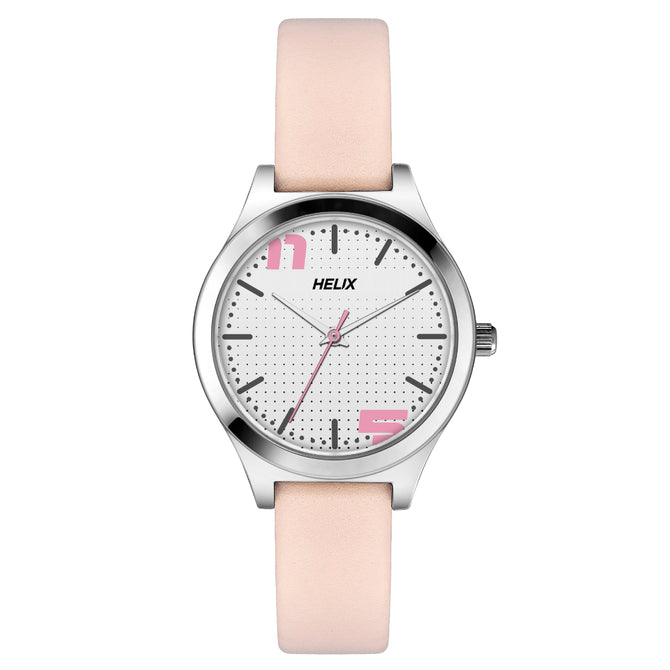Helix By Timex Silver Round Analog Leather Watch Women -TW049HL00