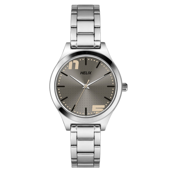 Helix By Timex Grey Round Analog Stainless Steel Watch Women -TW049HL03