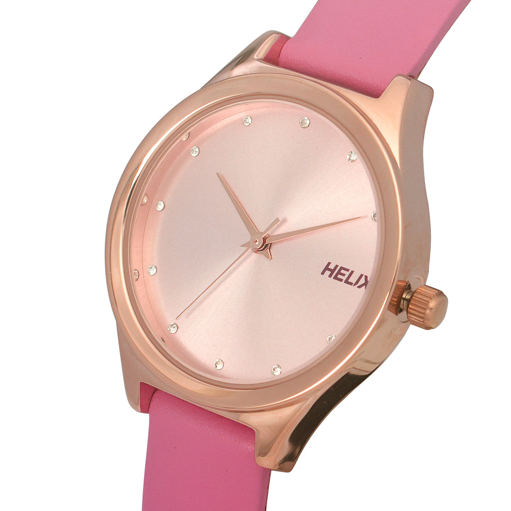 Helix By Timex Pink Round Analog Leather Watch Women -TW049HL06