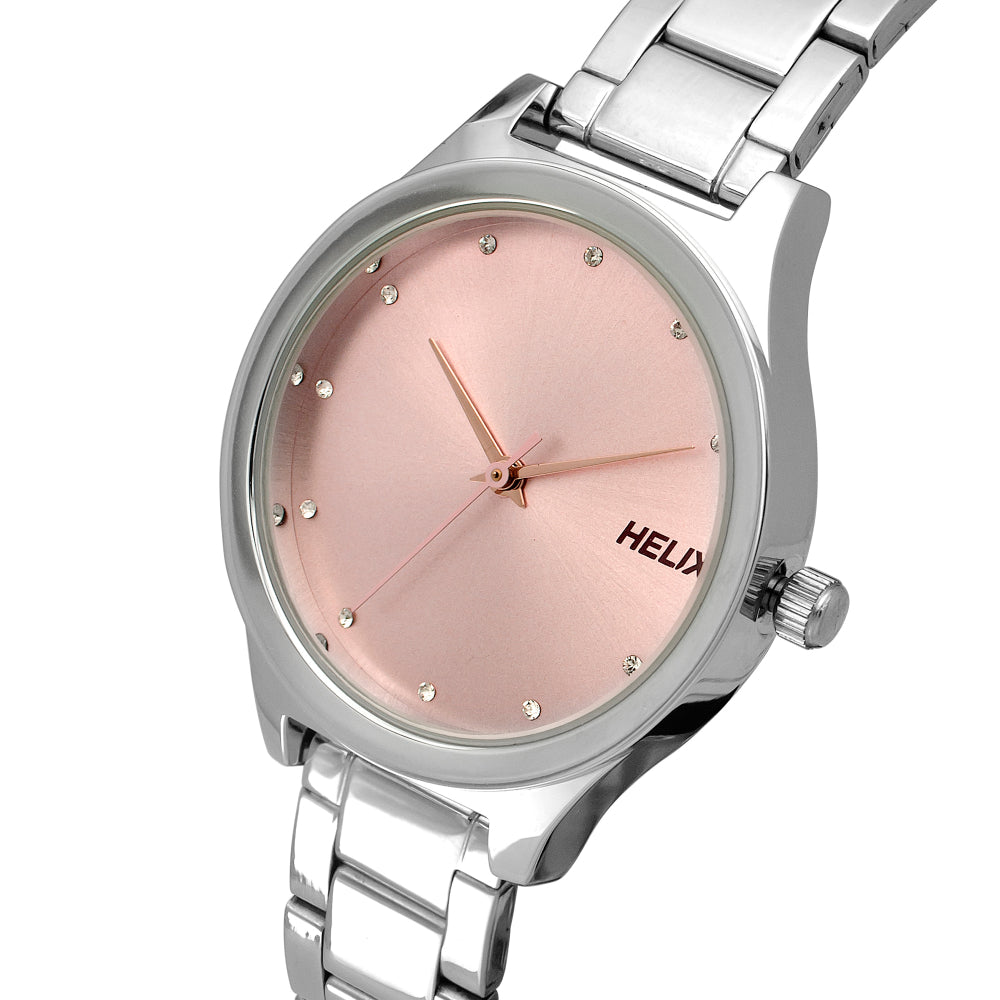 Helix By Timex Pink Round Analog Stainless Steel Watch Women -TW049HL08