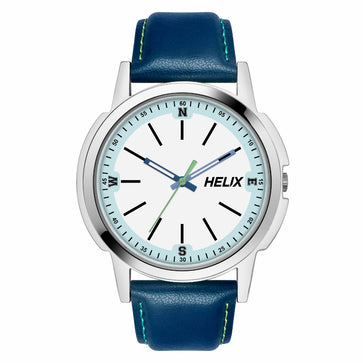 Helix By Timex White Round Analog Leather Watch Men -TW050HG00