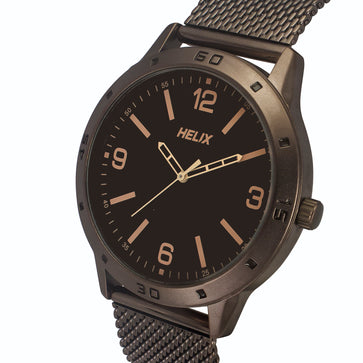 Helix By Timex Brown Round Analog Stainless Steel Watch Men -TW051HG02