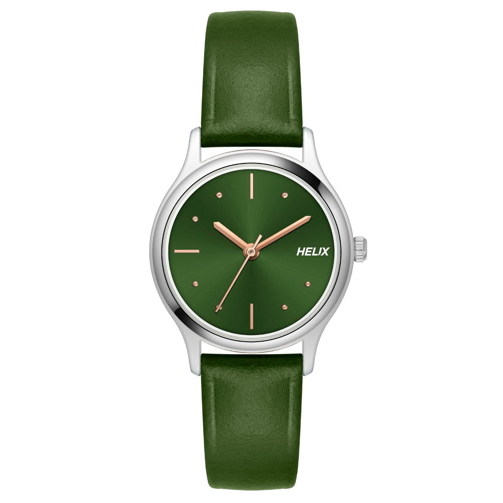 Helix By Timex Olive Round Analog Leather Watch Women -TW051HL01