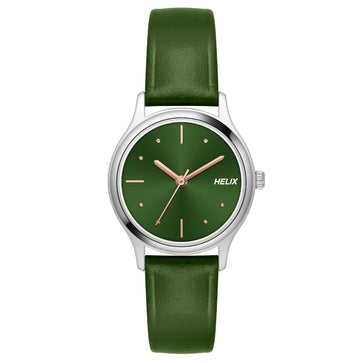 Helix By Timex Olive Round Analog Leather Watch Women -TW051HL01