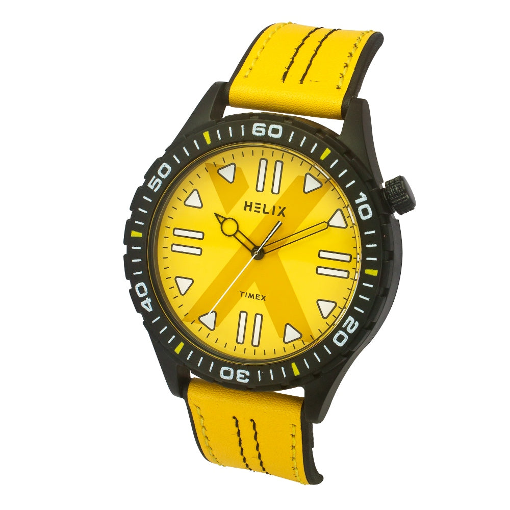 Helix Men Yellow Round Dial Quartz Analog Watch - TW052HG05