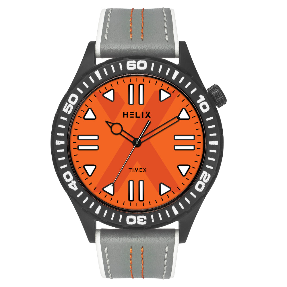 Helix Men Orange Round Dial Quartz Analog Watch - TW052HG06