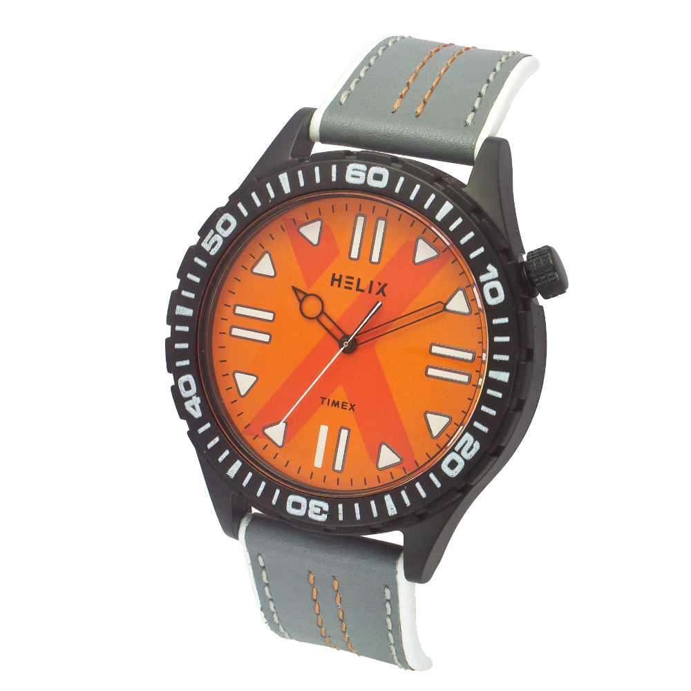 Helix Men Orange Round Dial Quartz Analog Watch - TW052HG06