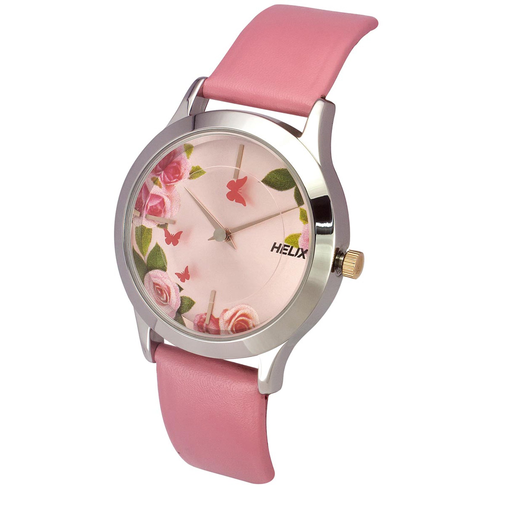 Helix By Timex Pink Round Analog Leather Watch Women -TW053HL04