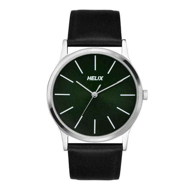 Helix By Timex Green Round Analog Leather Watch Men -TW054HG01