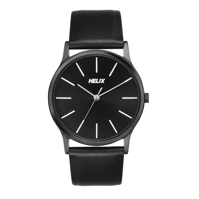 Helix By Timex Black Round Analog Leather Watch Men -TW054HG04