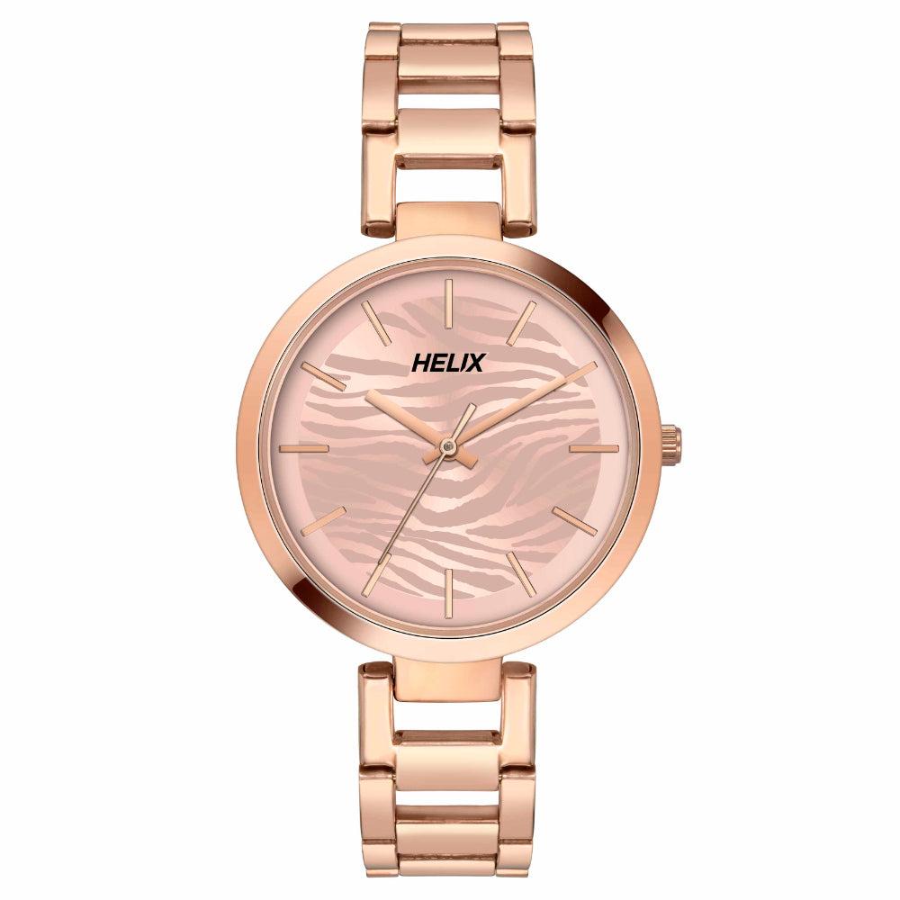 Helix By Timex Rose Gold Round Analog Stainless Steel Watch Women -TW054HL01