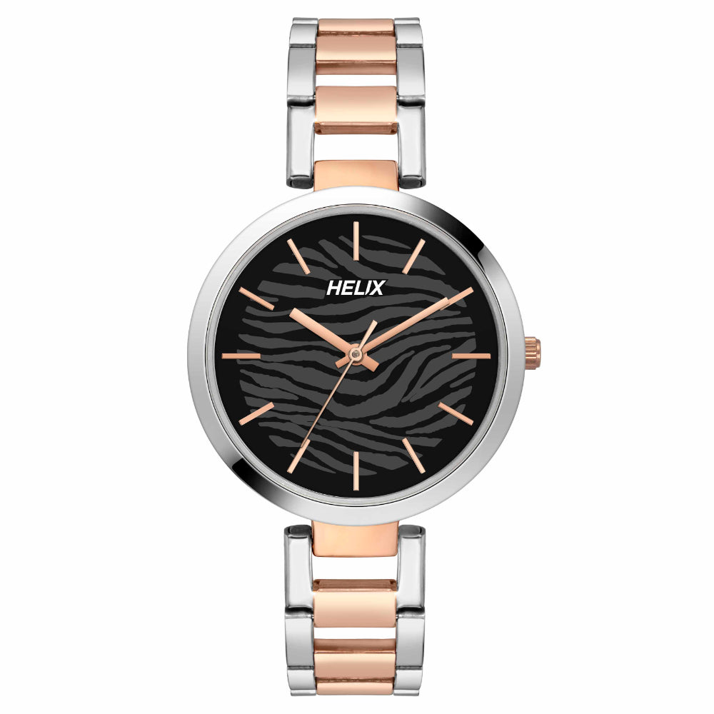 Helix By Timex Black Round Analog Stainless Steel Watch Women -TW054HL02